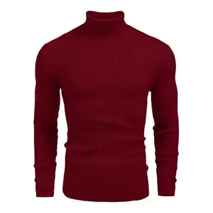 Fall/Winter Men’s Ribbed High-Neck Sweater – Slim Fit, Soft Knit, Warm Casual Pullover