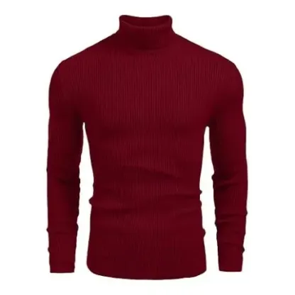 Fall/Winter Men’s Ribbed High-Neck Sweater – Slim Fit, Soft Knit, Warm Casual Pullover