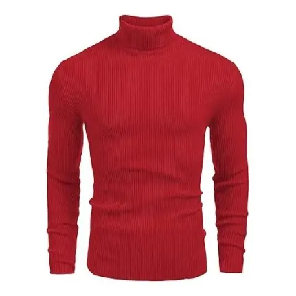 Fall/Winter Men’s Ribbed High-Neck Sweater – Slim Fit, Soft Knit, Warm Casual Pullover