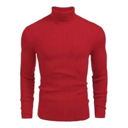 Fall/Winter Men’s Ribbed High-Neck Sweater – Slim Fit, Soft Knit, Warm Casual Pullover