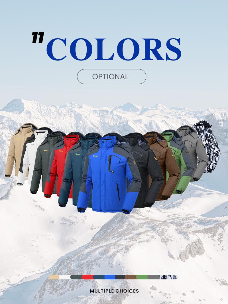 GOPUNE Men's Ski Snow Jacket Waterproof Insulated Fleece Outdoor Mountain Hooded Winter Coat Sporty Breathable Outerwear big tall men clothing Size up to XXXXL