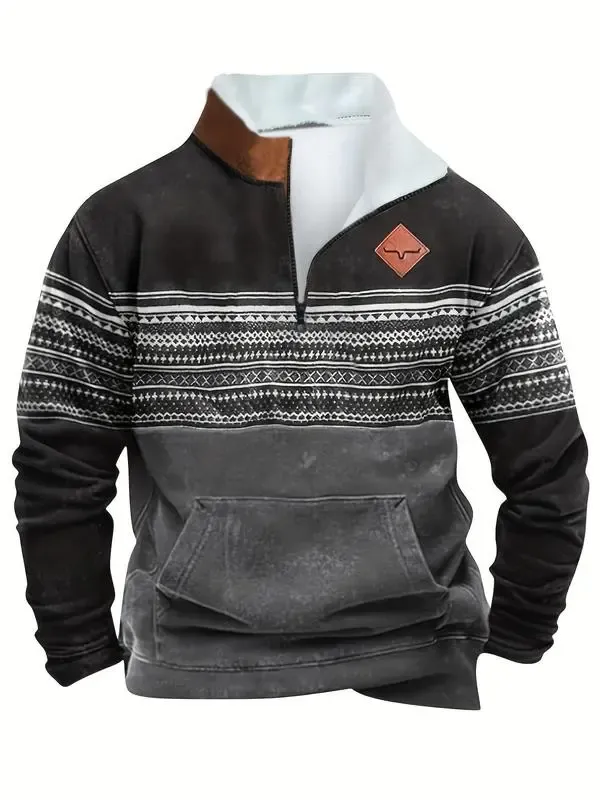Men’s Ethnic Pattern Zip-Up Fleece Hoodie – Warm. Stylish. One-of-a-Kind. 🔥 Limited-Time Offer — 40% OFF This Week Only!