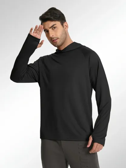 Men's Athletic Hooded Long Sleeves-Quick Dry Running Shirts