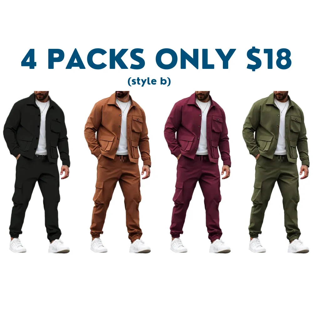 Men's Solid Color Pocket Button Front Shirt & Pants Two-Piece Set
