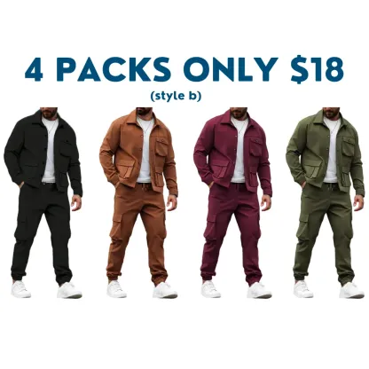 Men's Solid Color Pocket Button Front Shirt & Pants Two-Piece Set