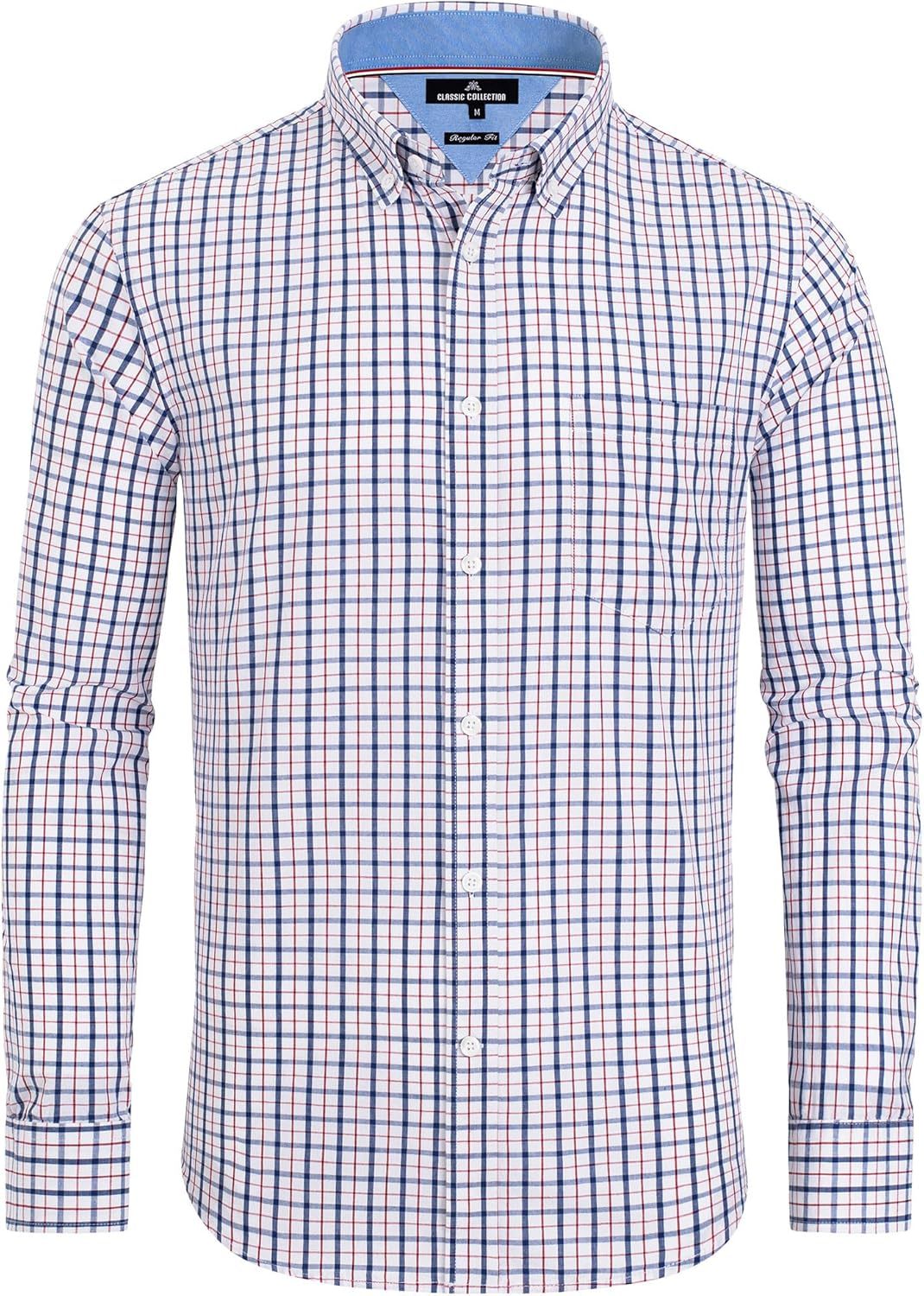 Clearance sale! Men's Plaid Button Down Shirts Cotton Long Sleeve Dress Shirts Regular Fit Gingham Shirts