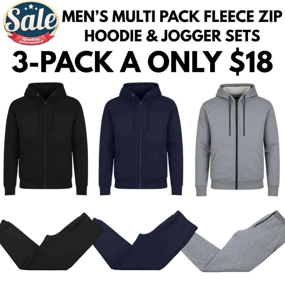 Men��s Multi Pack Fleece Zip Hoodie & Jogger Sets