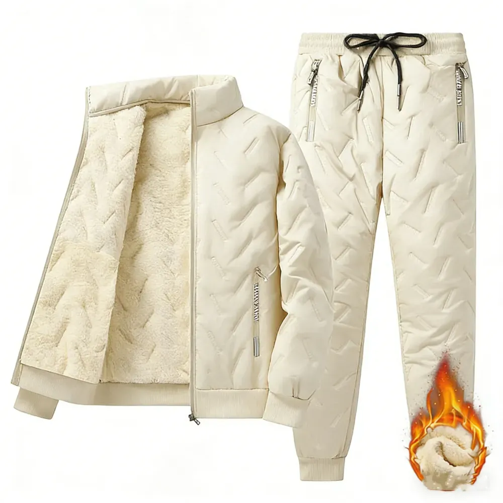 Men's Hooded Fleece Casual Set Stand Collar Jacket & Pants