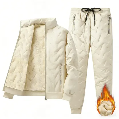 Men's Hooded Fleece Casual Set Stand Collar Jacket & Pants