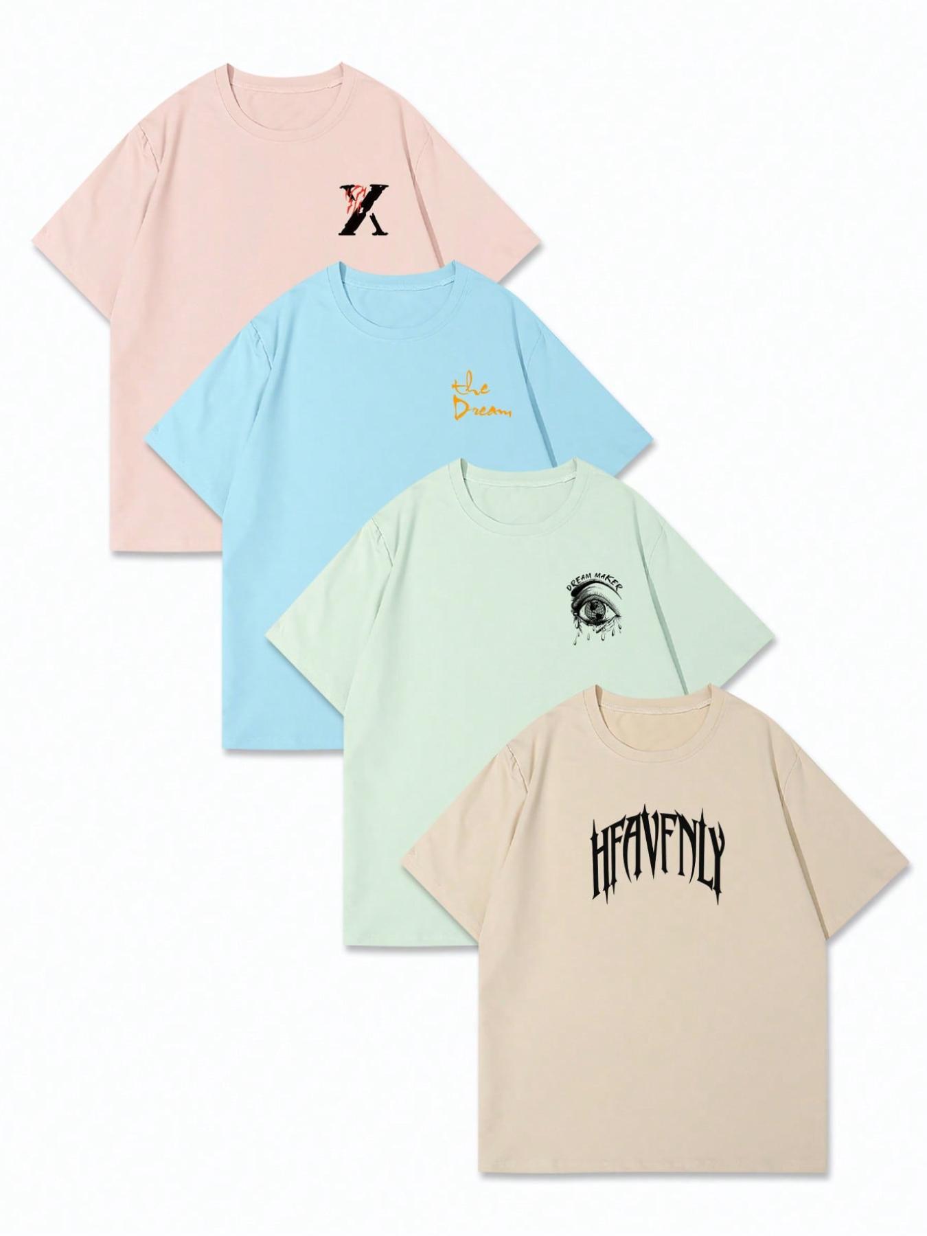 Men's Letter Print Short Sleeve Tee, Regular Fit Casual Crew Neck T-shirt for Daily Wear, Men's Top for All Seasons, Biker T Shirt