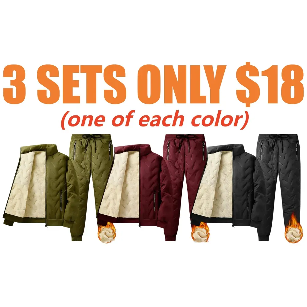 Men's Hooded Fleece Casual Set Stand Collar Jacket & Pants