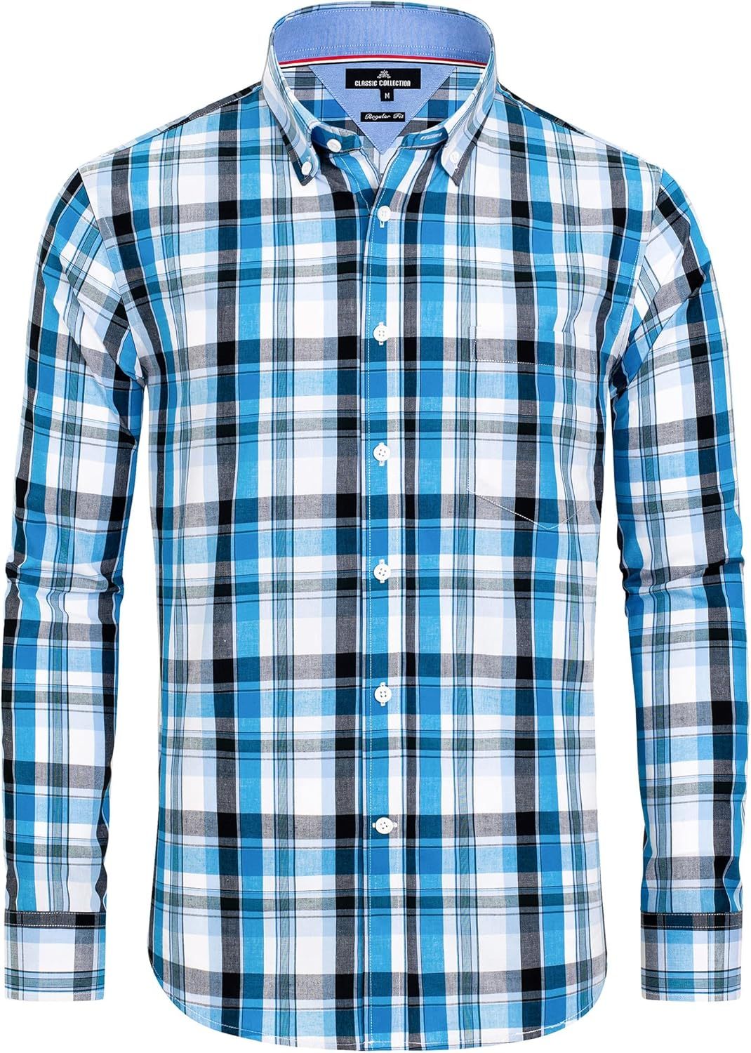 Clearance sale! Men's Plaid Button Down Shirts Cotton Long Sleeve Dress Shirts Regular Fit Gingham Shirts