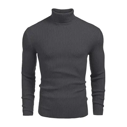 Fall/Winter Men’s Ribbed High-Neck Sweater – Slim Fit, Soft Knit, Warm Casual Pullover