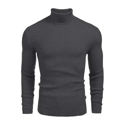 Fall/Winter Men’s Ribbed High-Neck Sweater – Slim Fit, Soft Knit, Warm Casual Pullover