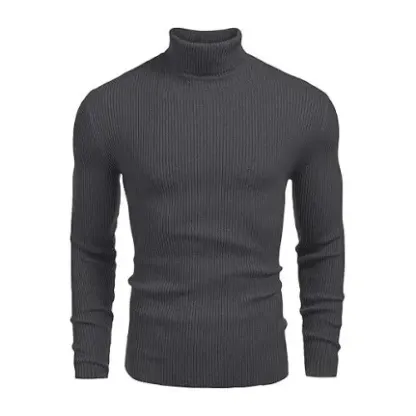 Fall/Winter Men’s Ribbed High-Neck Sweater – Slim Fit, Soft Knit, Warm Casual Pullover