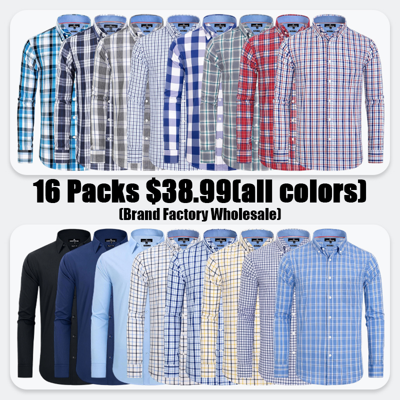 Clearance sale! Men's Plaid Button Down Shirts Cotton Long Sleeve Dress Shirts Regular Fit Gingham Shirts