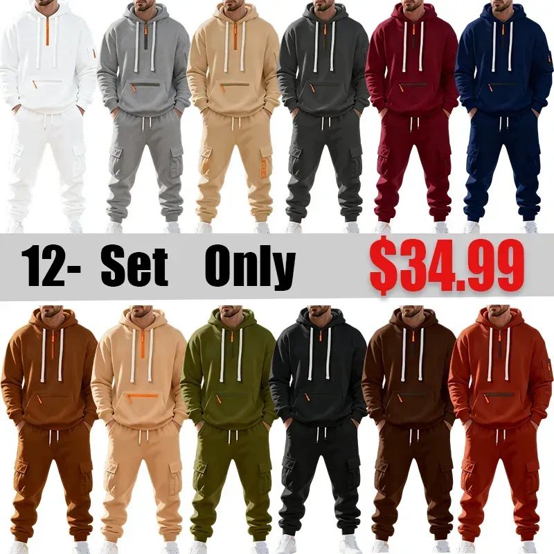 Men's 8-Pack Hoodie & Cargo Pants Tracksuit Set 