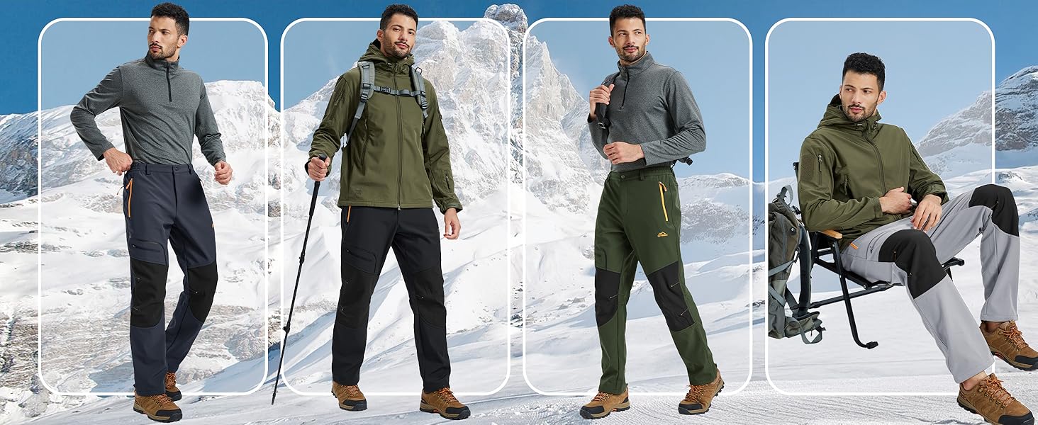 Mens Snow Ski Pants Fleece Lined pants for Winter Hiking