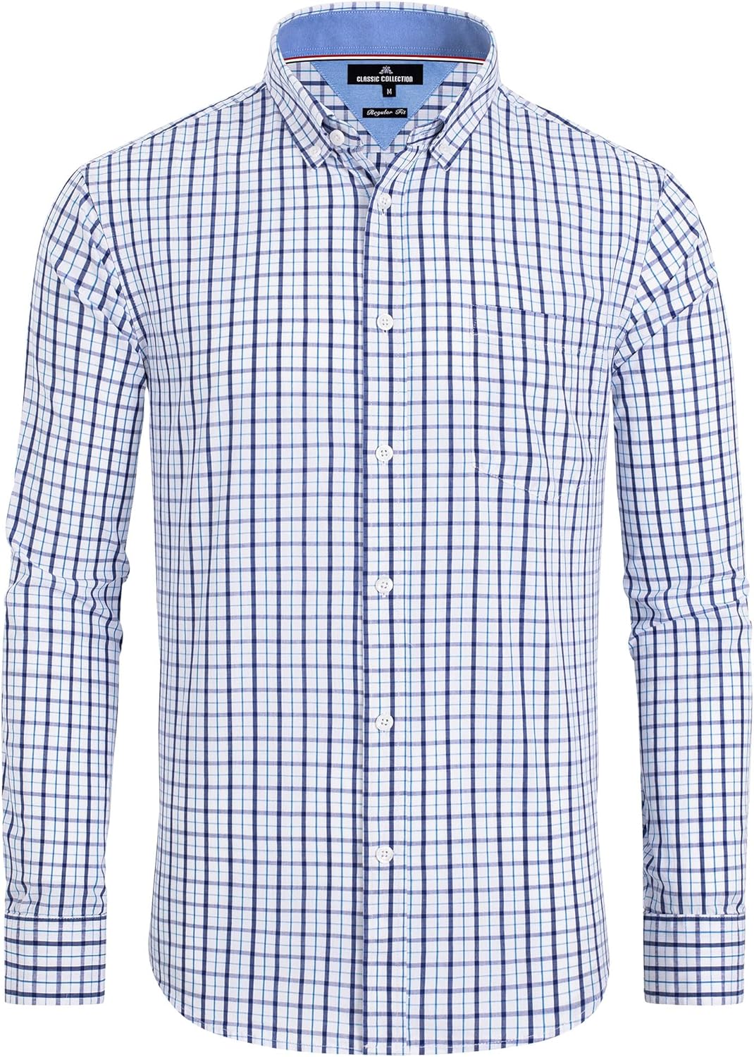 Clearance sale! Men's Plaid Button Down Shirts Cotton Long Sleeve Dress Shirts Regular Fit Gingham Shirts