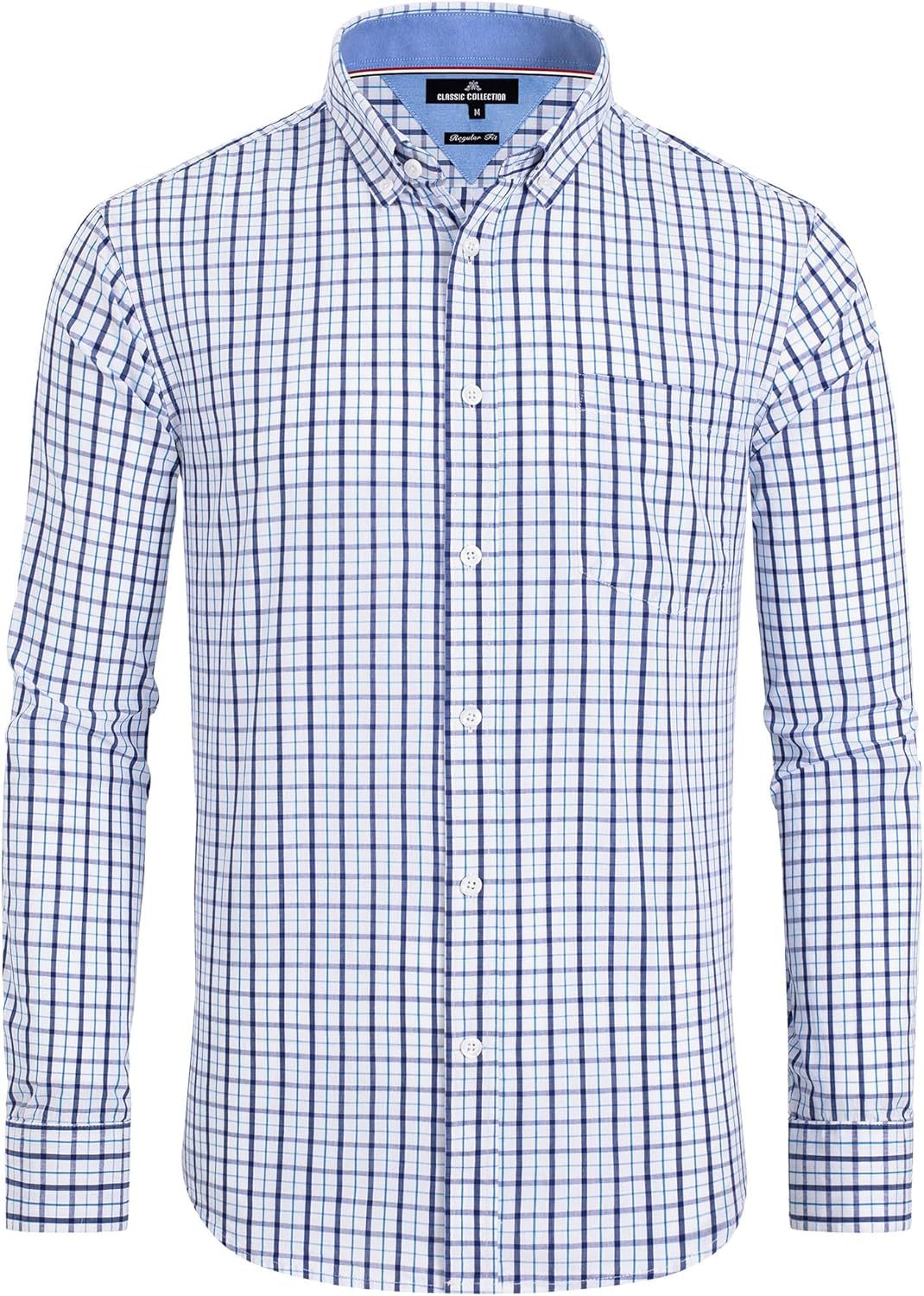 Clearance sale! Men's Plaid Button Down Shirts Cotton Long Sleeve Dress Shirts Regular Fit Gingham Shirts