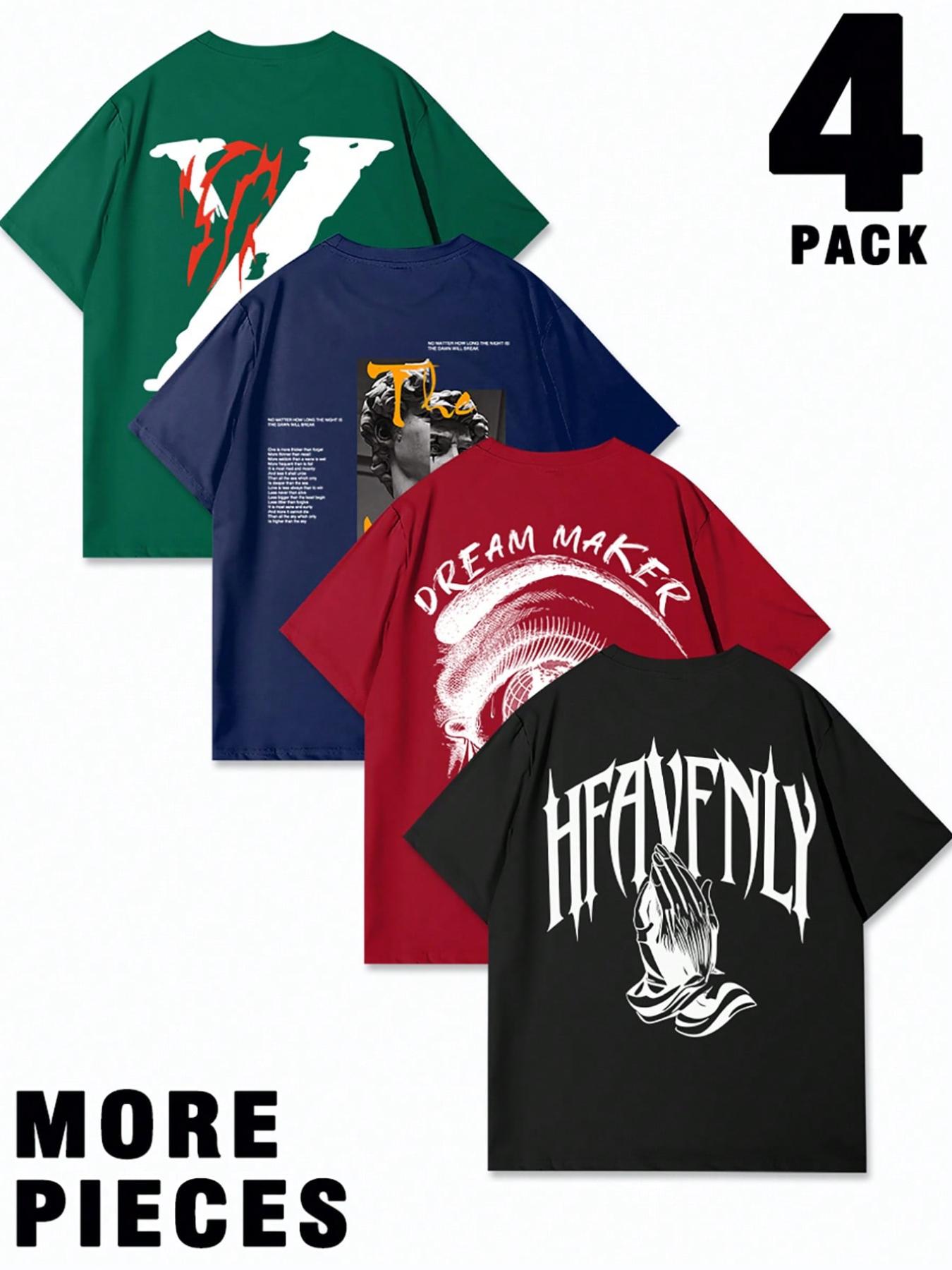 Men's Letter Print Short Sleeve Tee, Regular Fit Casual Crew Neck T-shirt for Daily Wear, Men's Top for All Seasons, Biker T Shirt