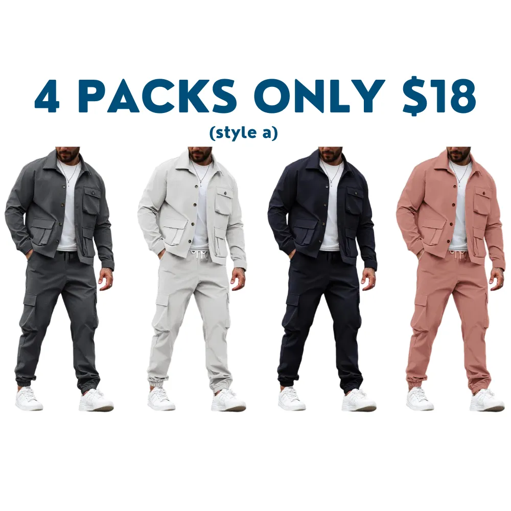 Men's Solid Color Pocket Button Front Shirt & Pants Two-Piece Set