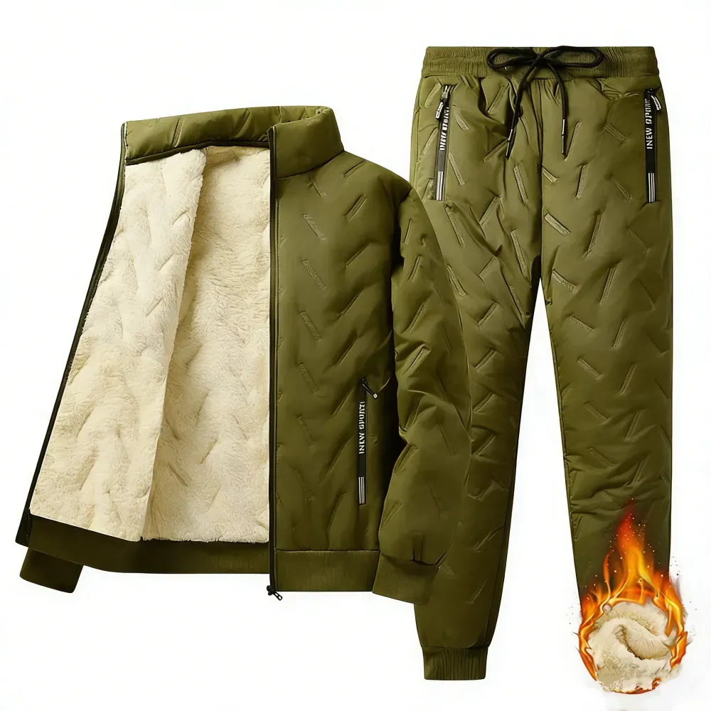 Men's Hooded Fleece Casual Set Stand Collar Jacket & Pants