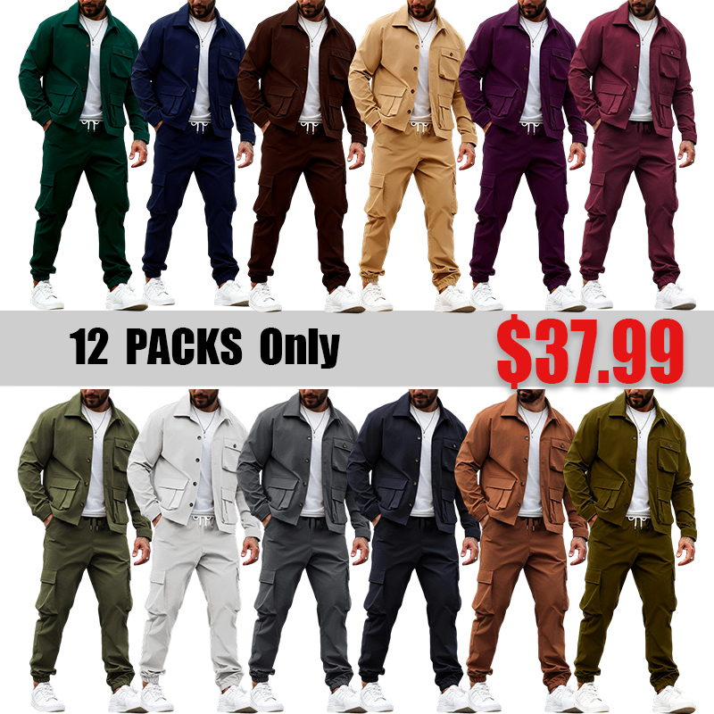 Factory Clearance! Men's Solid Color Two-Piece Set — Button-Up Shirt & Pants, Casual Long Sleeve Workwear Outfit for Spring & Fall