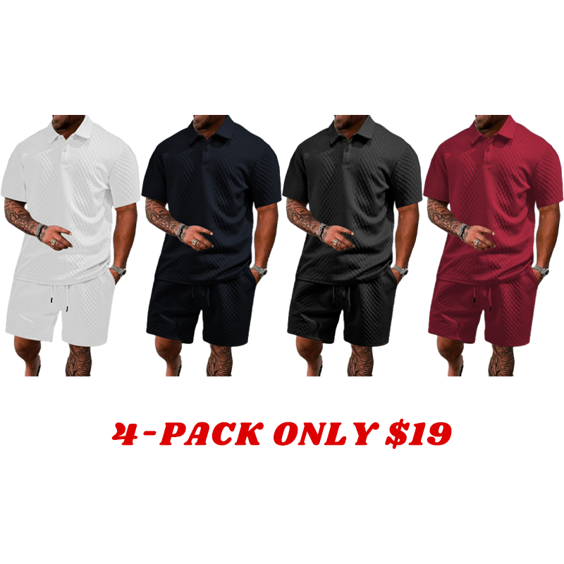 Men's Summer Casual Polo Shirt and Shorts Set