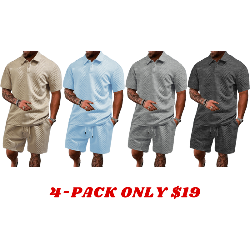 Men's Summer Casual Polo Shirt and Shorts Set