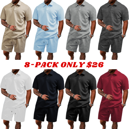 Men's Summer Casual Polo Shirt and Shorts Set