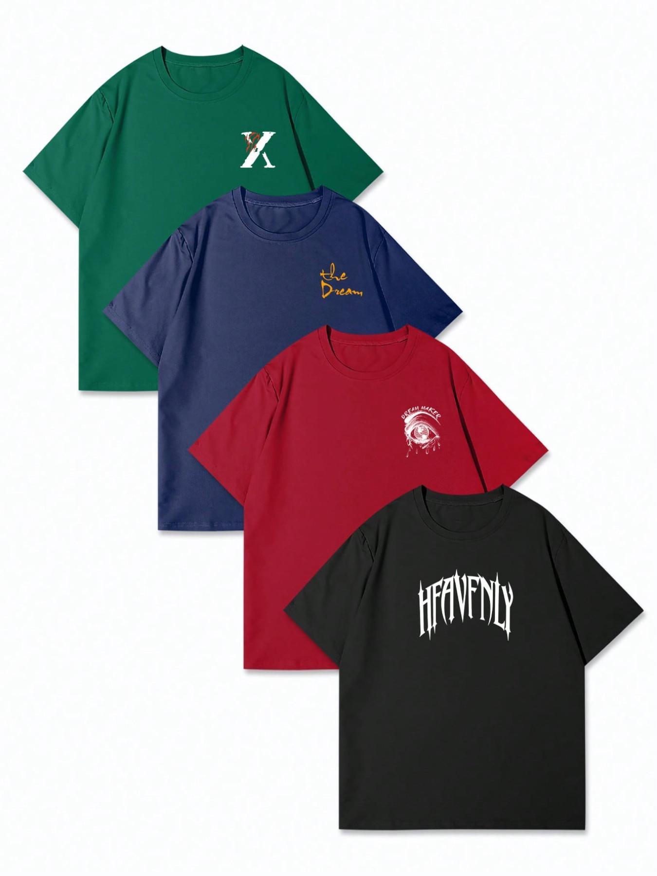 Men's Letter Print Short Sleeve Tee, Regular Fit Casual Crew Neck T-shirt for Daily Wear, Men's Top for All Seasons, Biker T Shirt