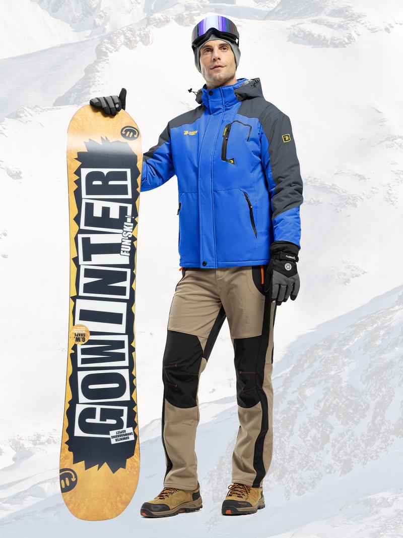 GOPUNE Men's Ski Snow Jacket Waterproof Insulated Fleece Outdoor Mountain Hooded Winter Coat Sporty Breathable Outerwear big tall men clothing Size up to XXXXL