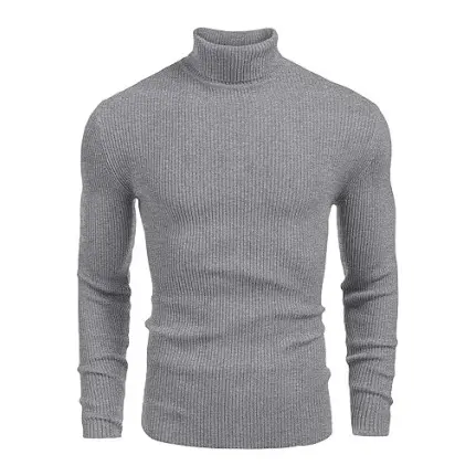 Fall/Winter Men’s Ribbed High-Neck Sweater – Slim Fit, Soft Knit, Warm Casual Pullover