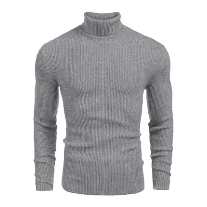 Fall/Winter Men’s Ribbed High-Neck Sweater – Slim Fit, Soft Knit, Warm Casual Pullover