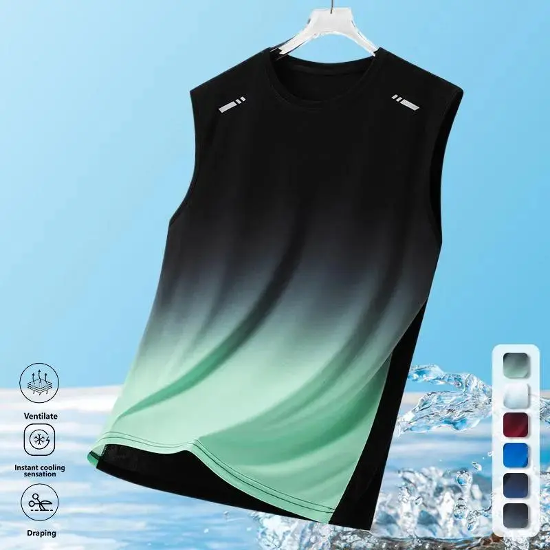 Men's Ultra-Thin Loose Fit Tank Top with Gradient Print Design Breathable Athletic Tops
