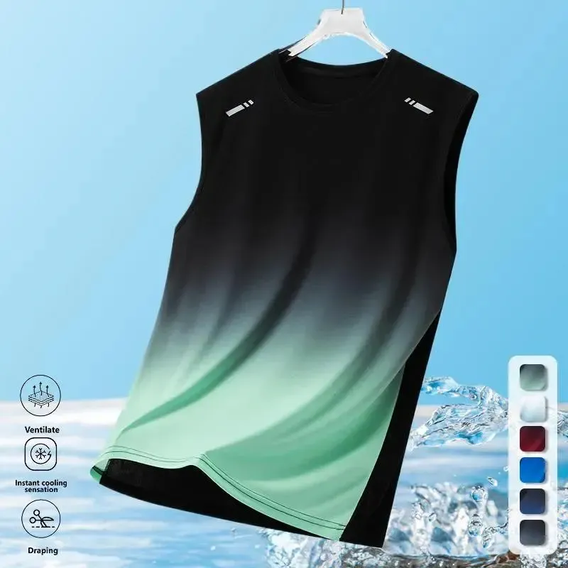 Men's Ultra-Thin Loose Fit Tank Top with Gradient Print Design Breathable Athletic Tops