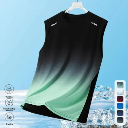 Men's Ultra-Thin Loose Fit Tank Top with Gradient Print Design Breathable Athletic Tops