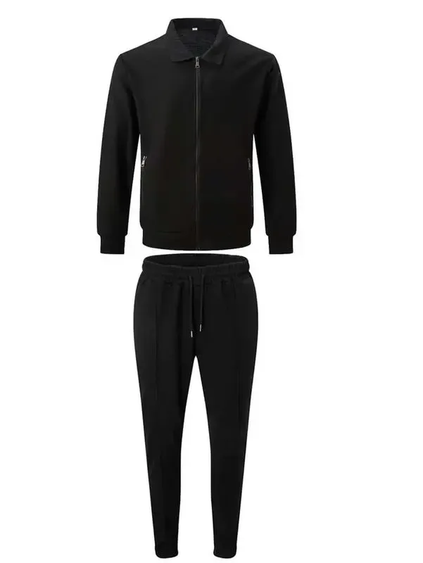 Sporty Two-piece Set Men's Plain Zip Up Jacket & Drawstring Waist Pants Tracksuit Set