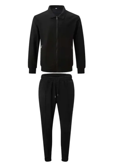 Sporty Two-piece Set Men's Plain Zip Up Jacket & Drawstring Waist Pants Tracksuit Set