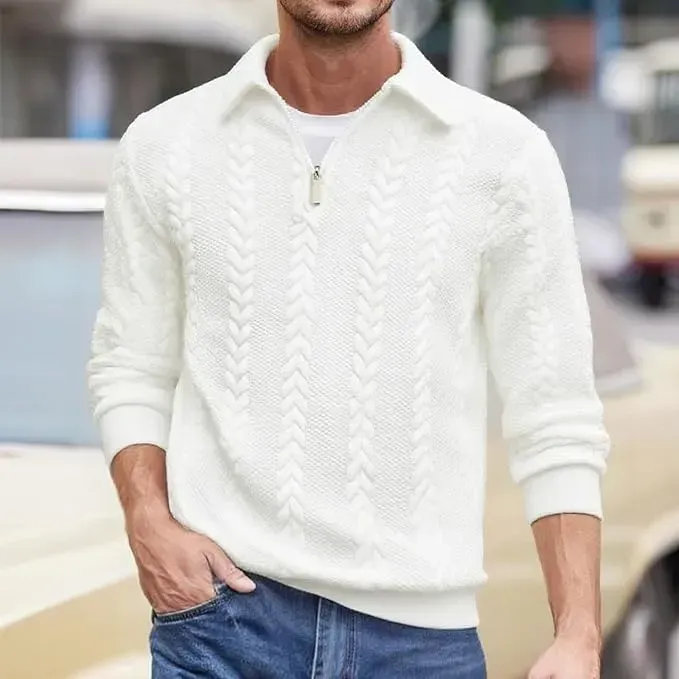 🔥Last Day Promotion!🔥Clearance Sale - Up to 90% Off-Men's Fall Winter Outfits Knitted Polo Neck Long Sleeve Sweatshirt for Daliy Wear