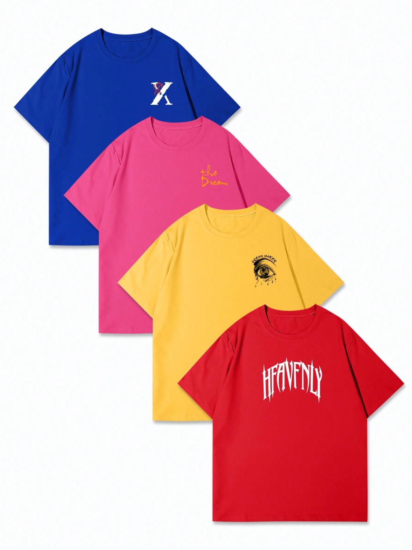 Men's Letter Print Short Sleeve Tee, Regular Fit Casual Crew Neck T-shirt for Daily Wear, Men's Top for All Seasons, Biker T Shirt