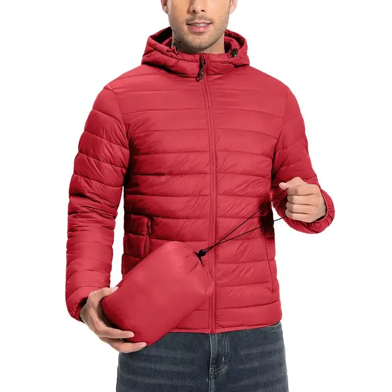 Mens Lightweight Packable Outdoor Hooded  Puffer Jacket