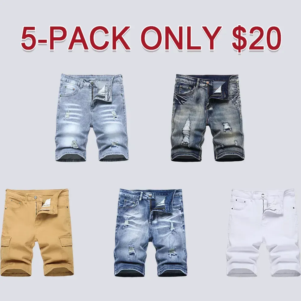 Men's Ripped Denim Shorts, Stretch, Distressed Street Style