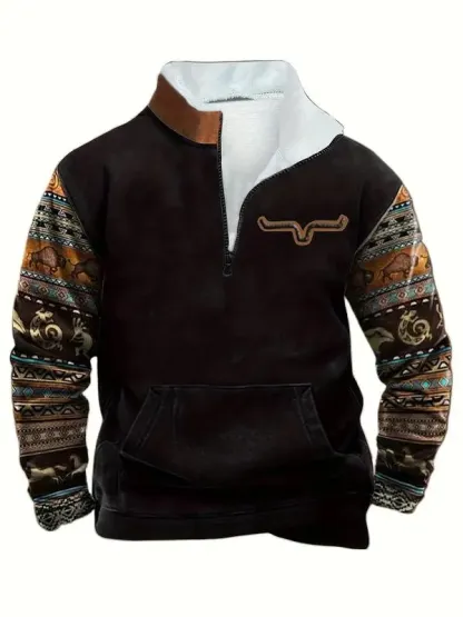 Men’s Ethnic Pattern Zip-Up Fleece Hoodie – Warm. Stylish. One-of-a-Kind. 🔥 Limited-Time Offer — 40% OFF This Week Only!