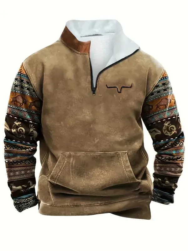 Men’s Ethnic Pattern Zip-Up Fleece Hoodie – Warm. Stylish. One-of-a-Kind. 🔥 Limited-Time Offer — 40% OFF This Week Only!