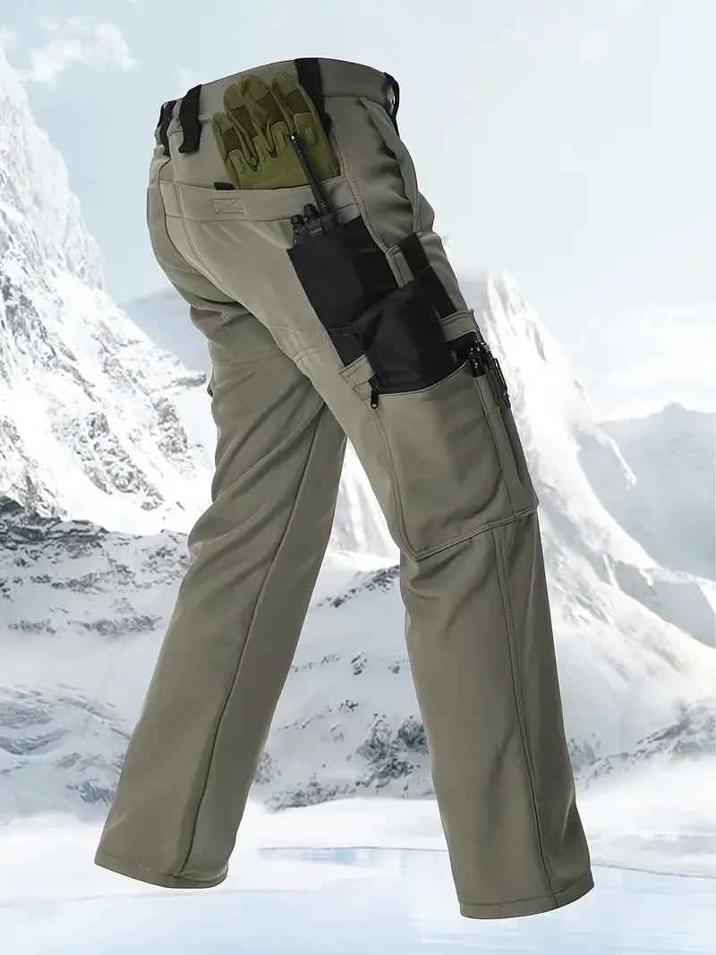 Men's Tactical Sport Pants, Multi-Pocket Windproof and Warm Fleece Pants