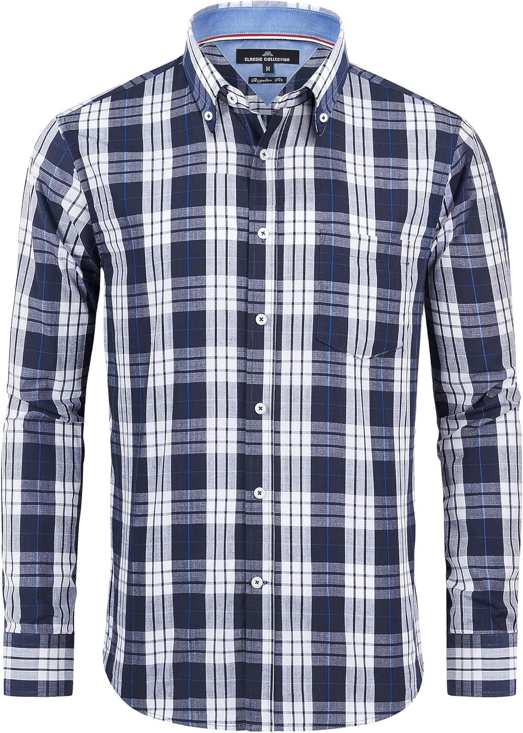 Clearance sale! Men's Plaid Button Down Shirts Cotton Long Sleeve Dress Shirts Regular Fit Gingham Shirts
