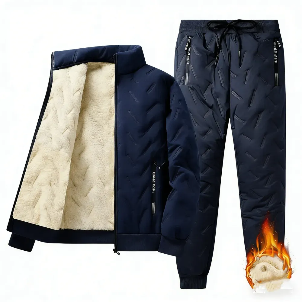 Men's Hooded Fleece Casual Set Stand Collar Jacket & Pants