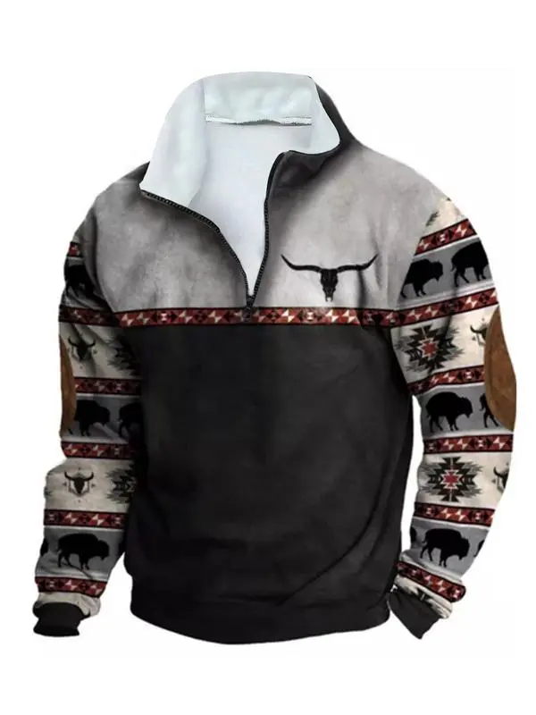 Men’s Ethnic Pattern Zip-Up Fleece Hoodie – Warm. Stylish. One-of-a-Kind. 🔥 Limited-Time Offer — 40% OFF This Week Only!